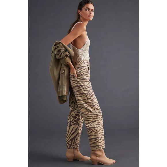Pilcro Cream Brown Animal Print Avant Garde Denim The Long Bow Trousers Size 29 - Picture 2 of 10